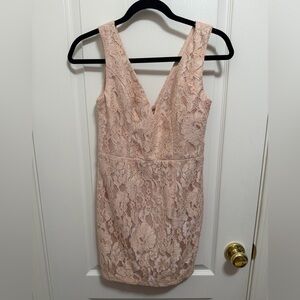 Lulu's Lace V-Neck Mini Dress in Light Pink